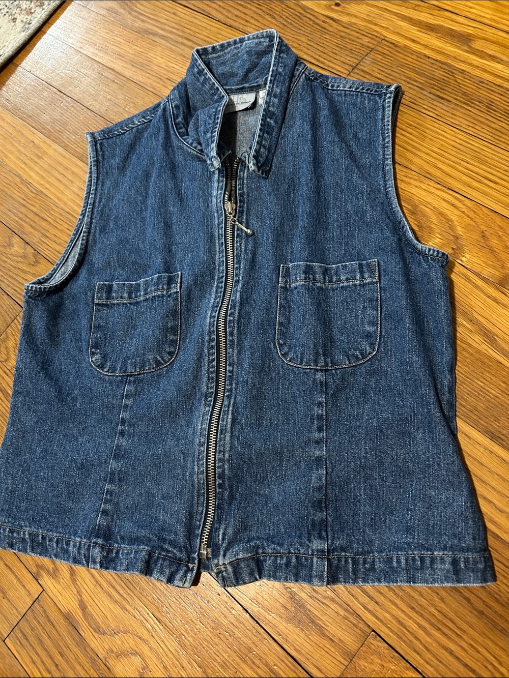 Sleeveless Denim Zip-Up Vest - Blue